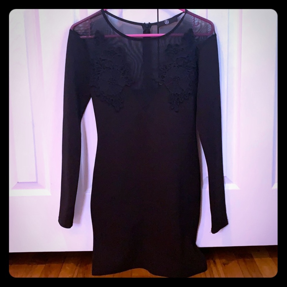 Long Sleeve black short mesh dress